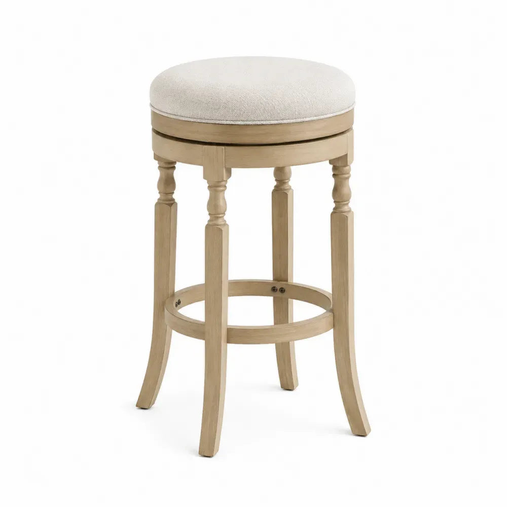 Taburete de bar fijo sin respaldo asiento tapizado estructura de madera maciza beige madera clara 65 cm
