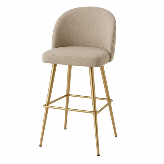 Taburete de bar con respaldo asiento acolchado estructura metálica dorada fijo beige 45 cm x 45 cm x 95 cm
