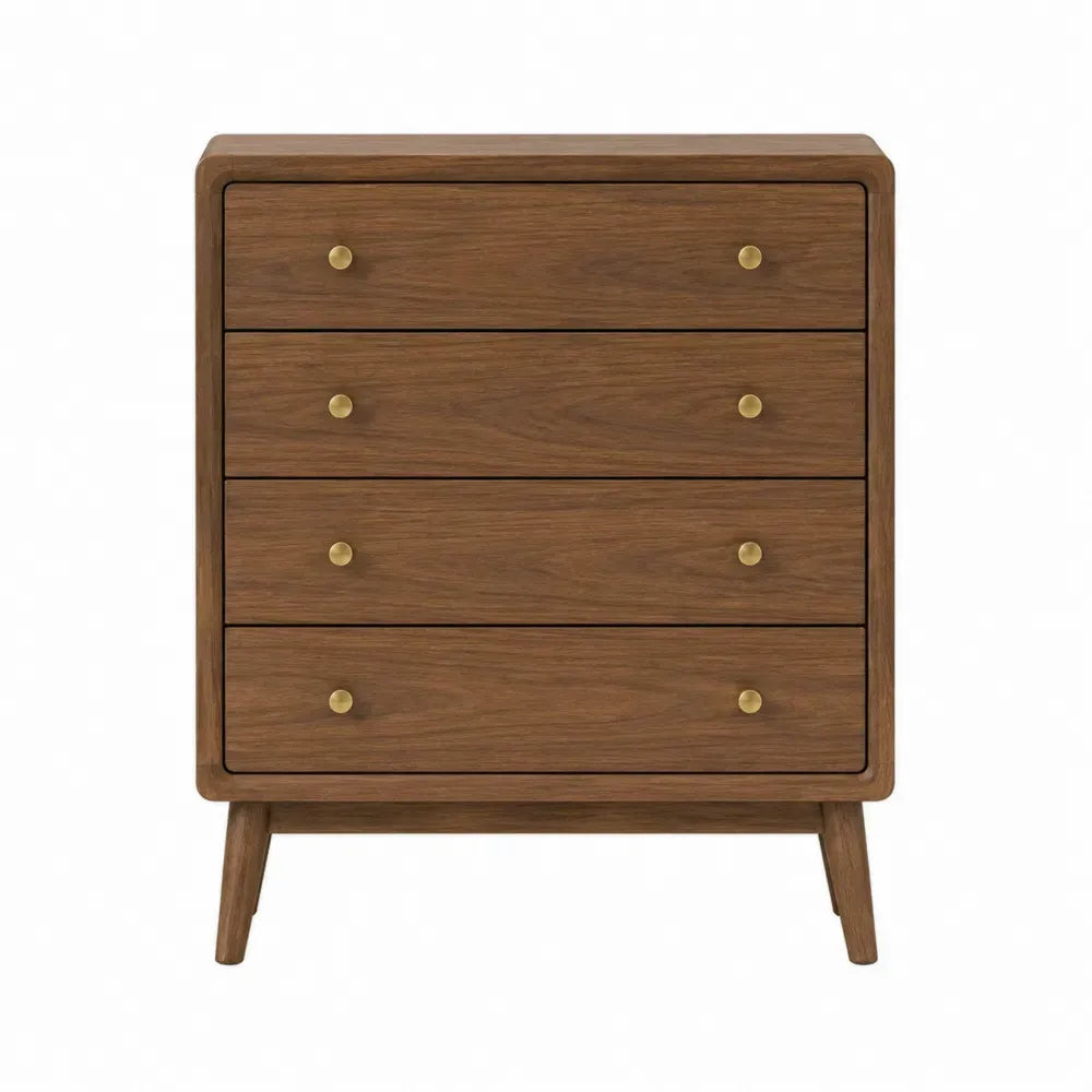 Cómoda de 4 cajones de MDF con chapa de madera natural y patas de madera color madera natural 80 cm x 40 cm x 90 cm