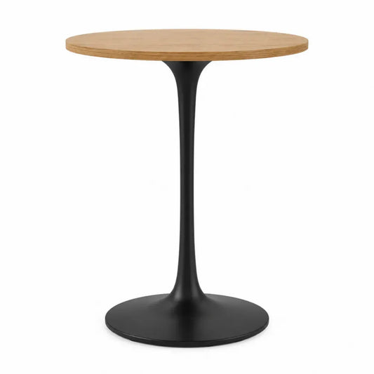 Mesa de comedor redonda de MDF efecto madera con base central de acero negro y tablero madera natural diámetro 70 cm altura 75 cm